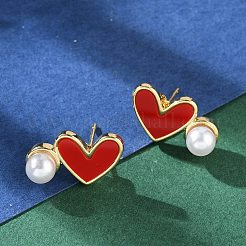 Серьги-гвоздики из латуни в форме сердца&nbsp;EJEW-C141-01G-03