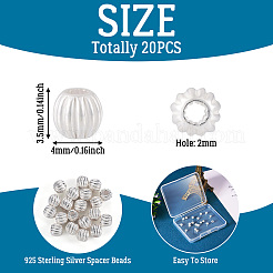 20 шт. 925 рифленые круглые бусины-разделители из стерлингового серебра&nbsp;STER-TA0001-32