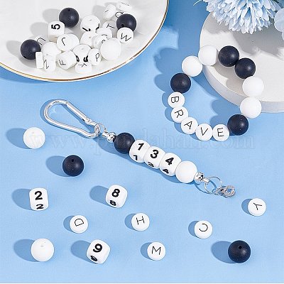 56шт набор силиконовых бусин с буквами и цифрами&nbsp;SIL-PH0001-32-1