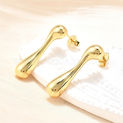 Латунные серьги-гвоздики в форме капли для женщин EJEW-Z019-08G-1