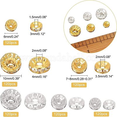 720 шт. 3 стиля 2 цвета железные бусины-разделители со стразами&nbsp;IFIN-NB0001-39-1