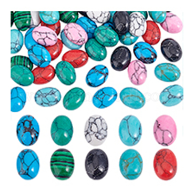 70 шт. 10 стиля овальных синтетических кабошонов из бирюзы и синтетического малахита&nbsp;G-PH0002-68-1