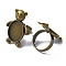 Adjustable Alloy Pad Ring Settings, Bear with Oval Tray, Antique Bronze, Inner Diameter: 17mm, Tray: 18x13mm