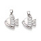 Brass Micro Pave Clear Cubic Zirconia Charms, Fish Charms, Platinum, 15x13x3mm, Hole: 4.5x2mm