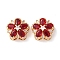 Brass Micro Pave Cubic Zirconia Beads, with Glass, Flower, Nickel Free, Real 18K Gold Plated, Red, 16.5x7.5mm, Hole: 1.4mm