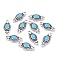 Alloy Links connectors, with Enamel, Oval, Antique Silver, Sky Blue, 21x9x3mm, Hole: 1.5mm