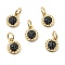 Brass Micro Pave Cubic Zirconia Pendants, with Jump Ring, Real 18K Gold Plated, Long-Lasting Plated, Lead Free & Cadmium Free & Nickel Free, Flat Round, Black, 10x8x3mm, Jump Ring: 5x1mm, 3mm Inner Diameter
