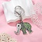 Alloy Rhinestone Keychain, with Alloy Clasps, Antique Silver, Peridot, 98mm