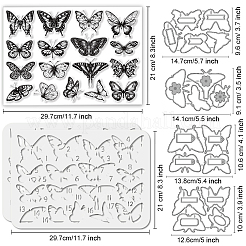 4 шт. трафареты для резки в виде бабочек из углеродистой стали с наборами трафаретов для рисования и рисования животных и 1 шт. штампов из ПВХ DIY-GL0004-149