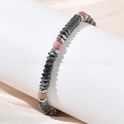 Браслеты из бусин натурального родонита и немагнитного синтетического гематита для женщин&nbsp;BJEW-Z148-03P-03