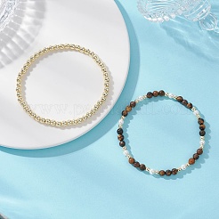 2 шт. эластичные браслеты из натурального тигрового глаза&nbsp;BJEW-JB12938-03