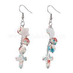 Серьги-подвески из нержавеющей стали 304 с синтетической бирюзой и луной и звездами&nbsp;EJEW-JE06516-01