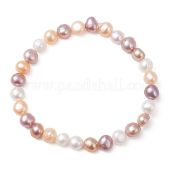 Женские эластичные браслеты из бисера с натуральным культивированным пресноводным жемчугом&nbsp;BJEW-JB13135