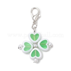Подвесные украшения из пластика клевер с имитацией жемчуга из АБС-пластика&nbsp;HJEW-JM04655