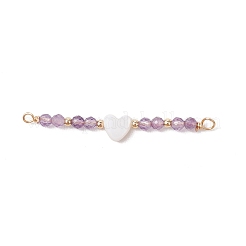 Круглые граненые подвески-фигурки из натурального смешанного камня и натуральной пресноводной ракушки в форме сердца&nbsp;PALLOY-JF03558