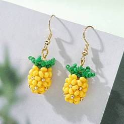 Серьги-подвески из стеклянных бусин в форме ананаса&nbsp;EJEW-MZ00648