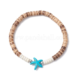 Натуральный кокос с синтетическими бирюзовыми бусинами эластичные браслеты для мужчин и женщин&nbsp;BJEW-JB11739-01
