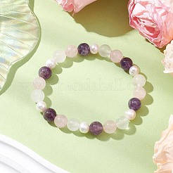 Круглые эластичные браслеты из натурального розового кварца&nbsp;BJEW-JB11041-03