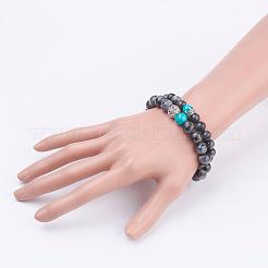 Парные эластичные браслеты из натурального ларвикита&nbsp;BJEW-JB03315-02