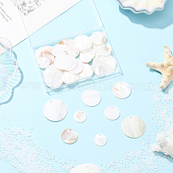 32 шт. 4 стиля плоские круглые/дисковые подвески из натуральных пресноводных ракушек&nbsp;SHEL-SC0001-97
