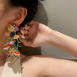 Серьги-гвоздики из цветочного сплава с бусинами из стекла&nbsp;FS-WGF7797-01