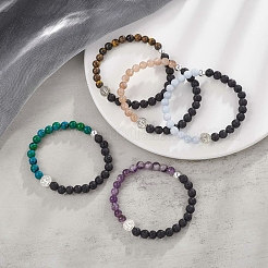 Натуральный и синтетический смешанный драгоценный камень и браслет из сплава Святого Бенедикта из бисера для женщин&nbsp;BJEW-JB09344