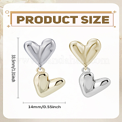 1 пара двухцветных металлических сережек-гвоздиков в форме сердца для женщин&nbsp;EJEW-LP0008-042