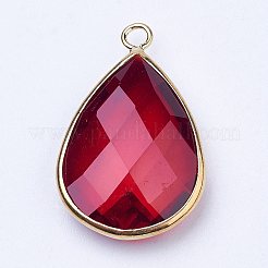 Золотые тона латунные стеклянные подвески слезинки&nbsp;LS-X-GLAA-M006-A-09G