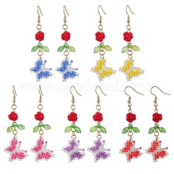 Стеклянные бусины бабочка серьги-подвески&nbsp;EJEW-MZ00347