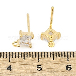 Латунные микро-паве прозрачные серьги-гвоздики из циркония&nbsp;KK-Z099-02G-03