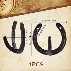4 шт. чугунных крючков для одежды в форме подковы&nbsp;AJEW-GA0009-22B