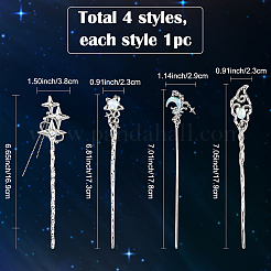 4 шт. 4 стиля палочки для волос из сплава и смолы в тибетском стиле&nbsp;OHAR-SC0001-14