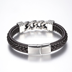 Мужские браслеты из плетеного кожаного шнура BJEW-H559-17C