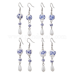 4 пара фарфоровых серег ручной работы&nbsp;EJEW-JE06855