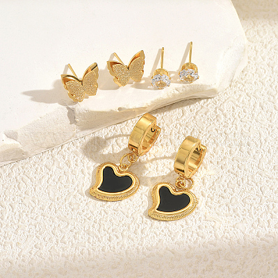 3 пара серег-ракушек из нержавеющей стали с бабочками PZ8874-1