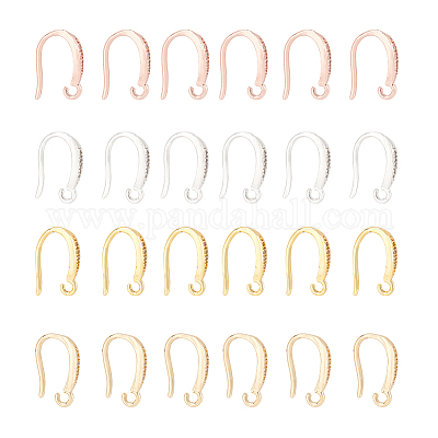 24 шт. 4-цветные латунные серьги-крючки с микропаве из прозрачного кубического циркония ZIRC-AR0001-20-1