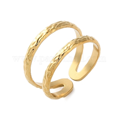 Ионное покрытие (ip) 304 нержавеющая сталь двойная линия открытое манжетное кольцо для женщин RJEW-S405-200G-1