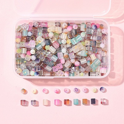 450 шт. 3 вида матовых стеклянных бусин с золотистым блестящим порошком DGLA-FS0001-13-1