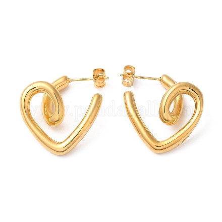 Серьги-гвоздики в форме сердца из нержавеющей стали 304 с ионным покрытием (IP) EJEW-K244-43G-1