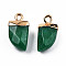 Natural Agate Charms, with Light Gold Plated Brass Findings, Horn, Faceted, Dyed & Heated, Green, 13.5x6.5~7x4~5mm, Hole: 1.2mm