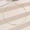 Bohemian Style Natural Shell & Brass & Glass Seed Beaded Hamsa Hand Necklace for Women Vacation Party, Golden, White, 19.69 inch(50cm)