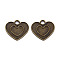 Tibetan Style Alloy Pendant Enamel Settings, Cadmium Free & Lead Free, Heart, Antique Bronze, 19x21x1.5mm, Hole: 3mm