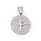 Non-Tarnish 304 Stainless Steel Pendants, Compass Charms, Stainless Steel Color, 28.5x25.5x5mm, Hole: 4x8mm