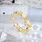 Flower Brass Open Cuff Rings for Women, with Plastic Imitation Pearls, Real 18K Gold Plated, White, 7mm, Adjustable