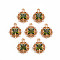 Rack Plating Brass Micro Pave Clear Cubic Zirconia Pendants, with Faceted Glass, Long-Lasting Plated, Cadmium Free & Lead Free, Flat Round, Yellow Green, 16.5x14x5mm, Hole: 1.2mm