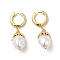 ABS Imitation Pearls Drop Dangle Hoop Earrings with Clear Cubic Zirconia, Rack Plating Brass Jewelry for Women, Real 18K Gold Plated, 38.5mm, Pin: 0.8mm