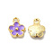Alloy Enamel Pandants, Lead Free & Cadmium Free, Light Gold, Flower Charm, Purple, 10x8x2.5mm, Hole: 1.4mm
