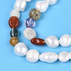 Натуральные смешанные самородки драгоценных камней и нити бусин из натурального культивированного пресноводного жемчуга&nbsp;X-PEAR-N023-01A-12