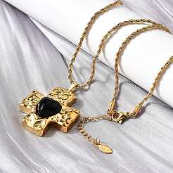 Крест с сердцем 304 нержавеющая сталь кубический цирконий ожерелья кулон&nbsp;NJEW-H070-01G-02