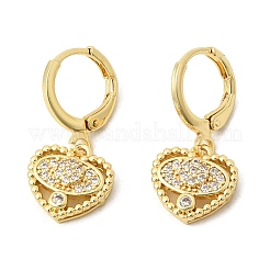 Серьги-кольца из латуни с микропаве и прозрачным кубическим цирконием в форме сердца&nbsp;EJEW-Z162-02G